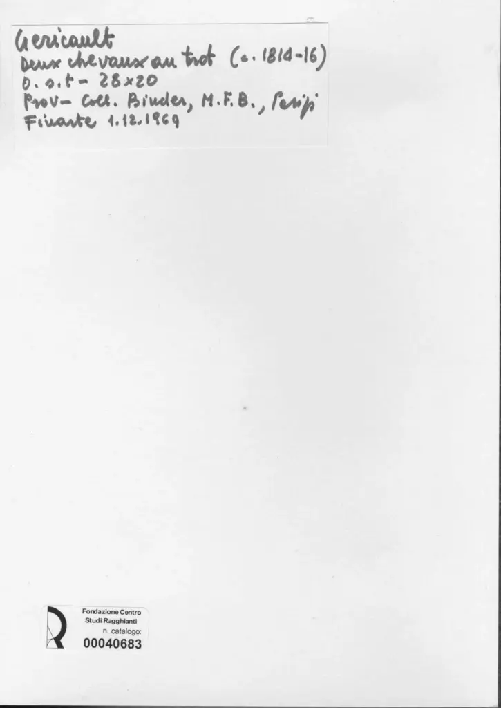 Anonimo , Gericault, Jean Louis - sec. XIX - Deux chevaux au trot - Due cavalli al trotto , retro