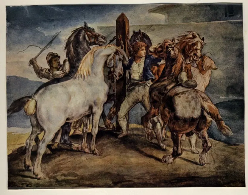Anonimo , Gericault, Jean Louis - sec. XIX - Il mercato dei cavalli , fronte