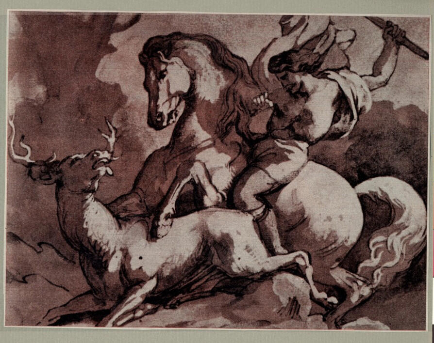 Anonimo , Gericault, Jean Louis - sec. XIX - Caccia al cervo , fronte