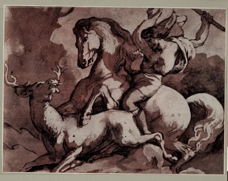 Anonimo , Gericault, Jean Louis - sec. XIX - Caccia al cervo