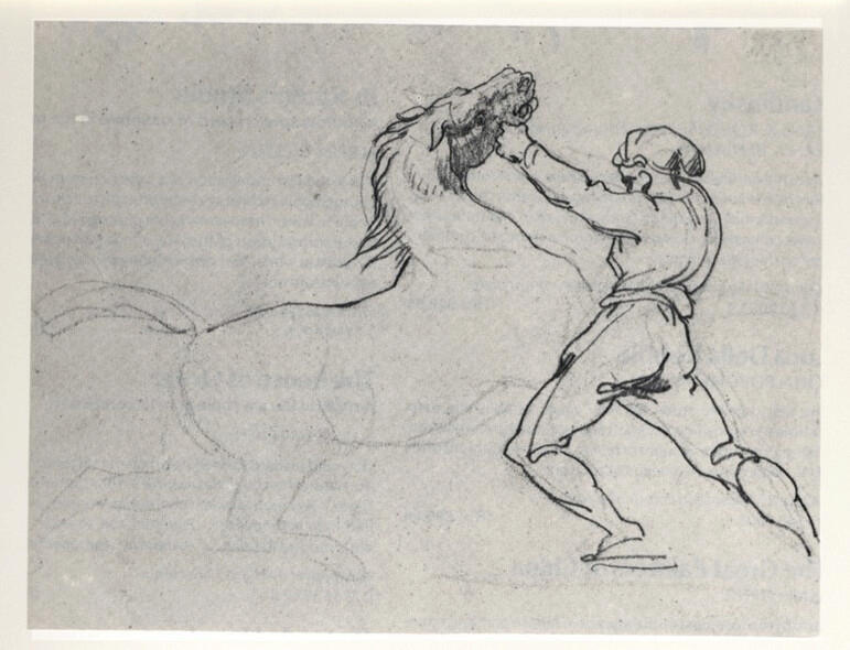 Anonimo , Gericault, Jean Louis - sec. XIX - Palefrenier romain arretant und cheval , fronte