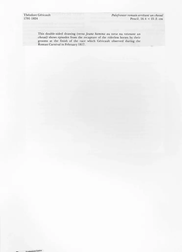 Anonimo , Gericault, Jean Louis - sec. XIX - Palefrenier romain arretant und cheval , retro