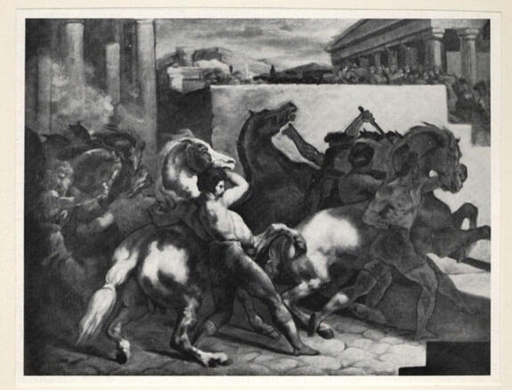 Anonimo , Gericault, Jean Louis - sec. XIX - Corsa di cavalli a Roma , fronte