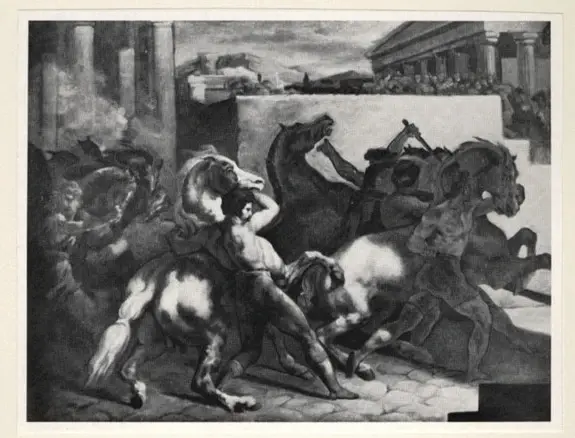 Anonimo , Gericault, Jean Louis - sec. XIX - Corsa di cavalli a Roma , fronte