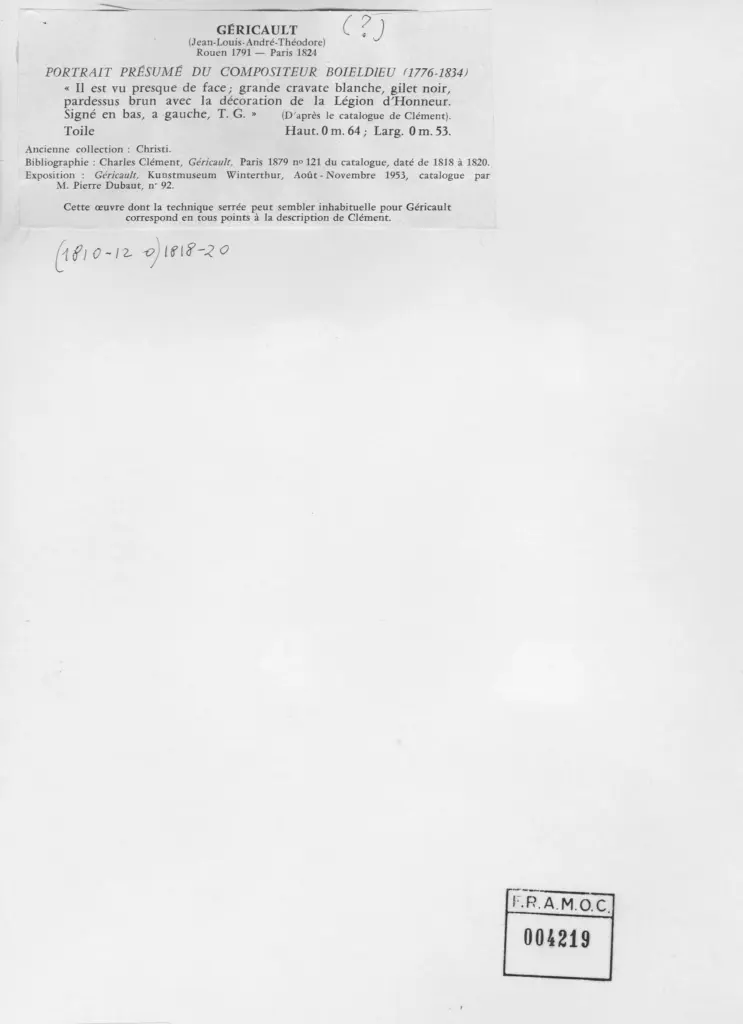 Anonimo , G&eacute;ricault, Th&eacute;odore - sec. XIX - Portrait pr&eacute;sum&eacute; du compositeur Boieldieu , retro