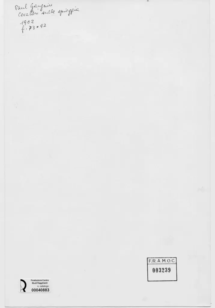 Anonimo , Gauguin, Paul - sec. XX - Cavalieri sulla spiaggia , retro