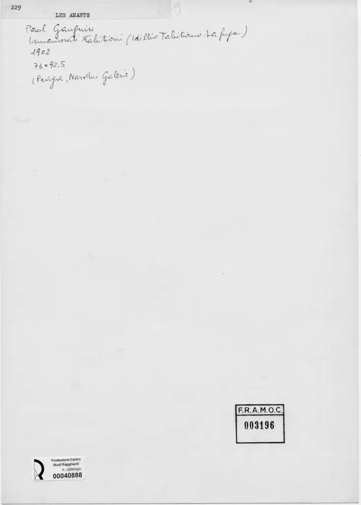 Anonimo , Gauguin, Paul - sec. XX - Les amants. Innamorati Tahitiani (Idillio tahitiano: la fuga) , retro