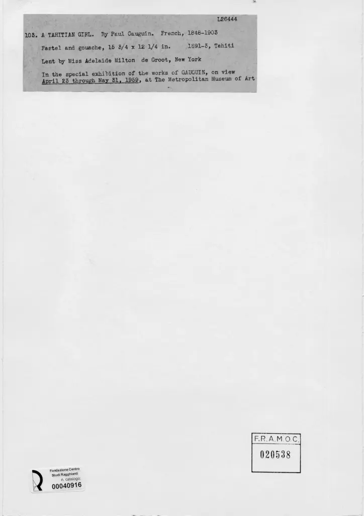 Anonimo , Gauguin, Paul - sec. XIX - A tahitiangirl , retro