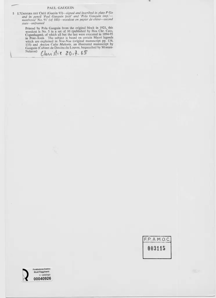 Anonimo , Gauguin, Paul - sec. XIX - L'Univers est cree (Guerin 93) , retro