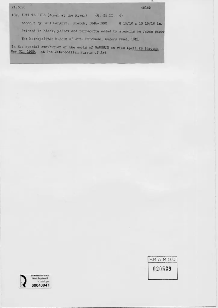 Anonimo , Gauguin, Paul - sec. XIX/ XX - AUTI TE PAPE (Women at the river) , retro