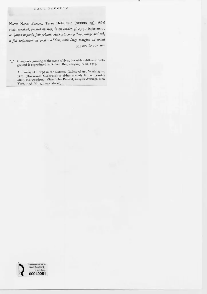 Anonimo , Gauguin, Paul - sec. XIX - Nave Nave Fenua, Terre Delicieuse (Guerin 29) , retro