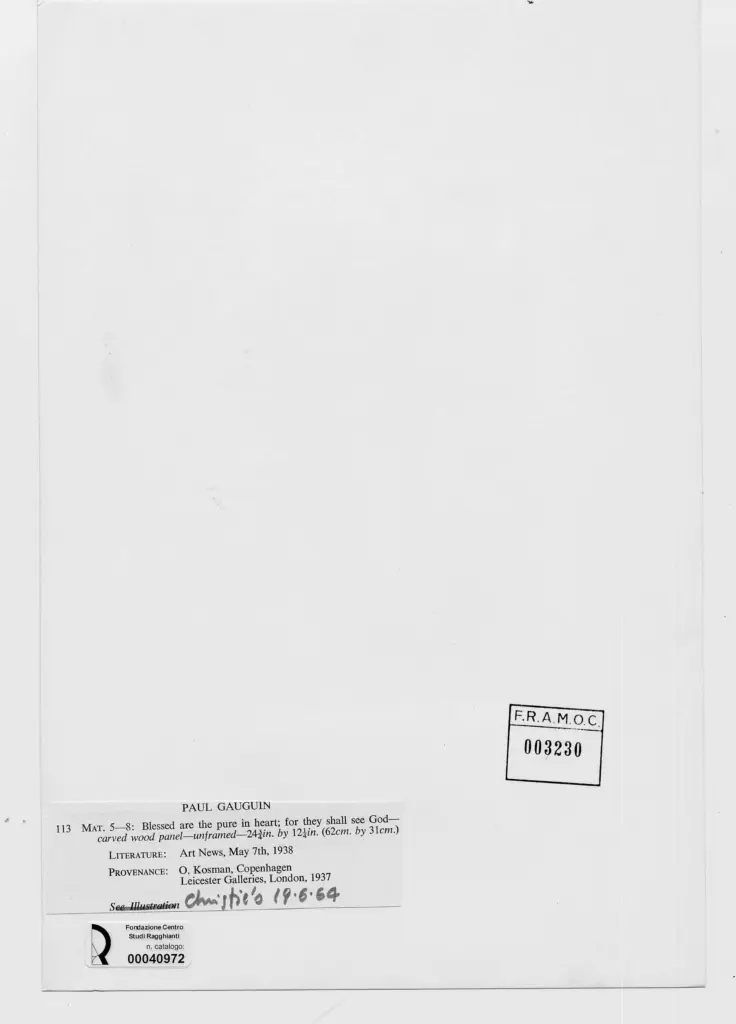 Anonimo , Gauguin, Paul - sec. XIX - La preghiera , retro