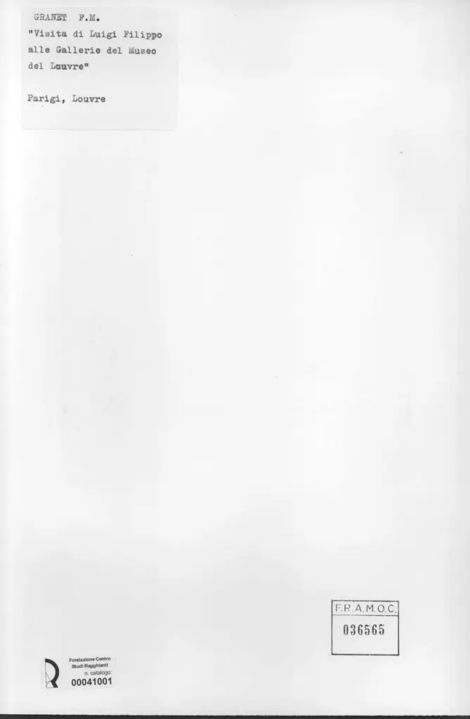 Anonimo , Granet, François-Marius - sec. XIX - Visita di Luigi Filippo alle Gallerie del Museo del Louvre , retro