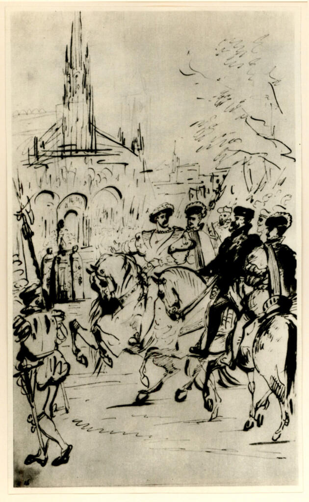 Anonimo , Gros, Antoine Jean - sec. XIX - Aankomst van Frans I en Karel V te St. Denis , fronte