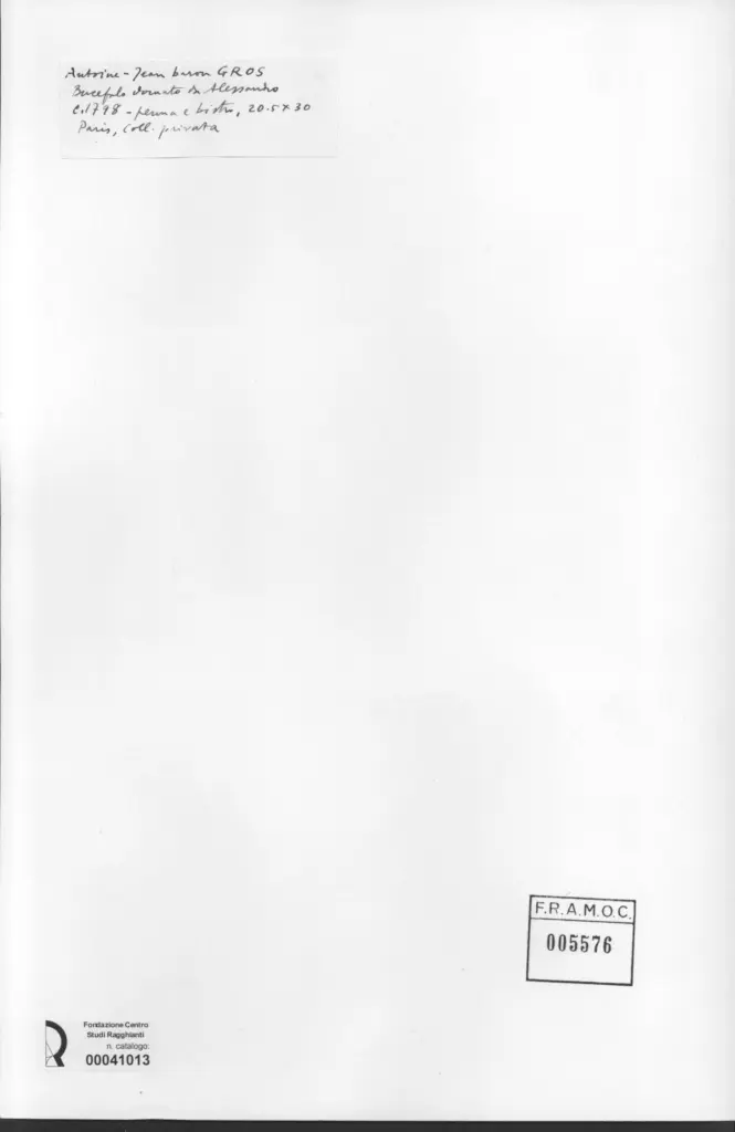 Anonimo , Gros, Antoine Jean - sec. XVIII - Bucefalo domato da Alessandro , retro