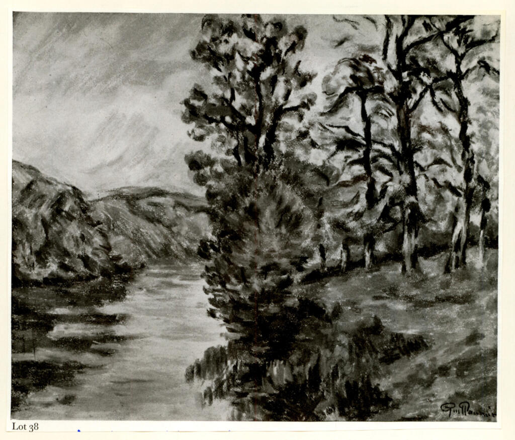Anonimo , Guillaumin, Jean-Baptiste-Armand - sec. XIX - Arbres au bout d'un fleuve , fronte