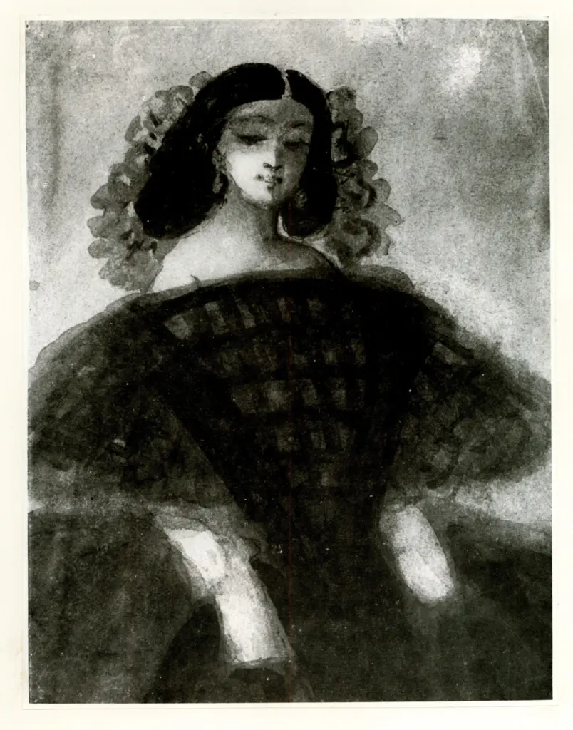 Anonimo , Guys, Constantin - sec. XIX - Jeune femme en robe bleue-noire , fronte