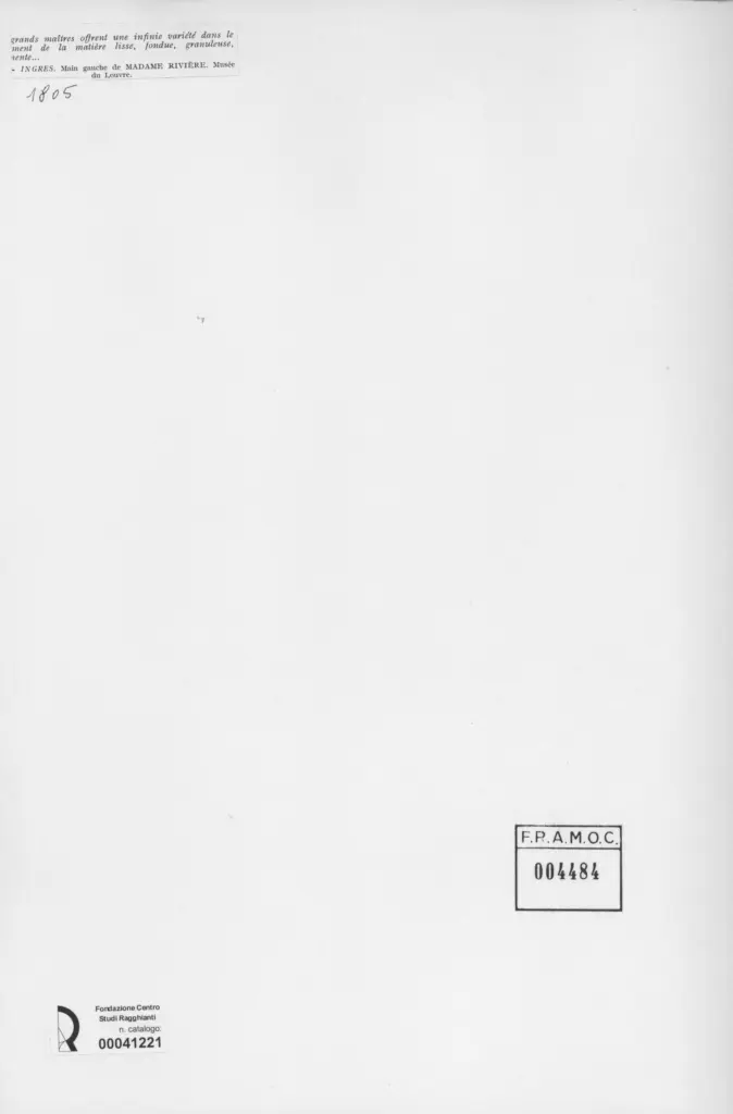 Anonimo , Ingres, Jean Auguste Dominique - sec. XIX - Particolare del ritratto di M.me Rivière , retro