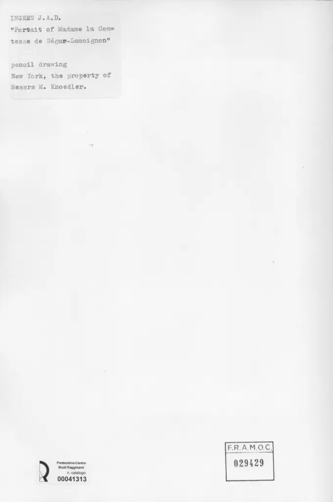 Anonimo , Ingres, Jean Auguste Dominique - sec. XIX - Portrait of Madame la comtesse de Ségur-Lamoignon , retro
