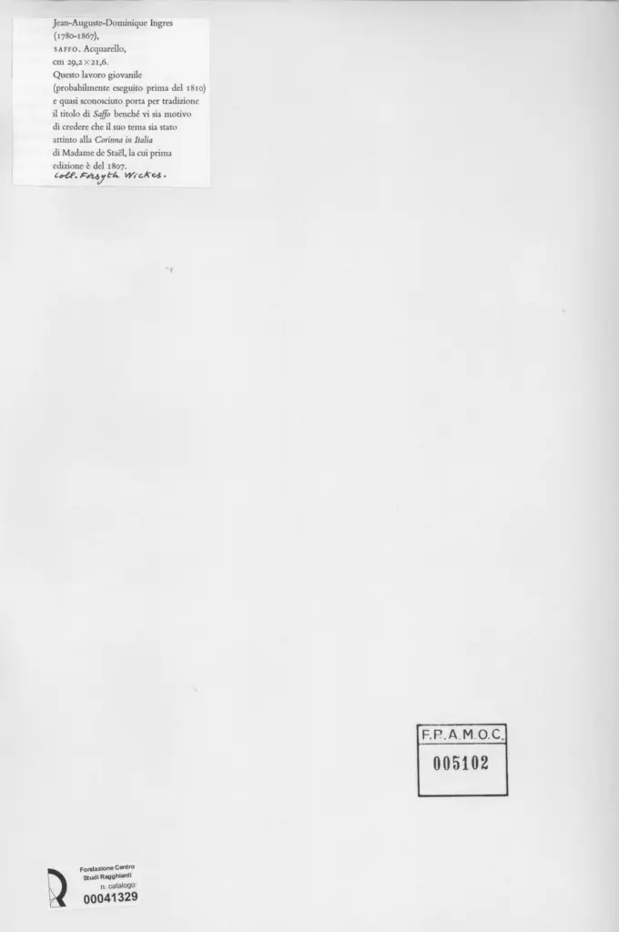 Anonimo , Ingres, Jean Auguste Dominique - sec. XIX - Saffo , retro