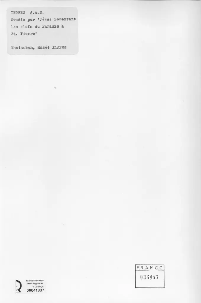 Anonimo , Ingres, Jean Auguste Dominique - sec. XIX - Studio per Jesus remettant les clefs du Paradis &agrave; St. Pierre , retro
