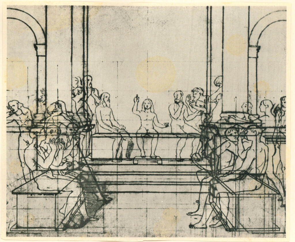 Anonimo , Ingres, Jean Auguste Dominique - sec. XIX - Studio per scena con Cristo et al.