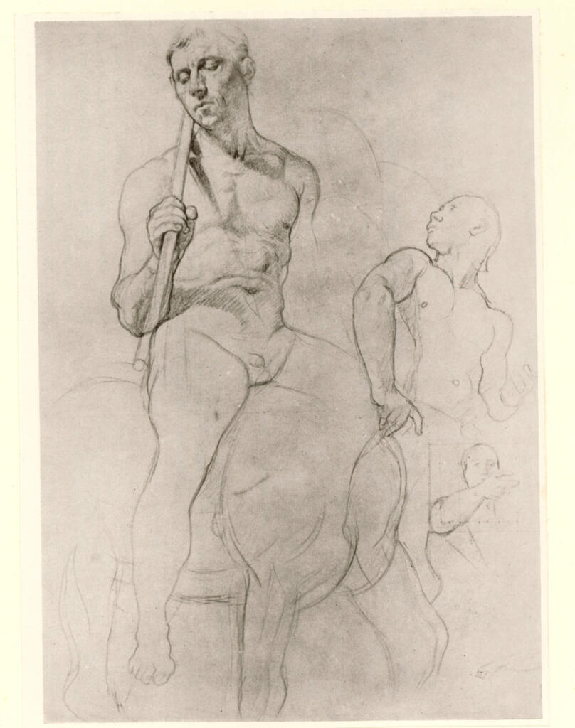 Anonimo , Ingres, Jean Auguste Dominique - sec. XIX - Studio uomo a cavallo