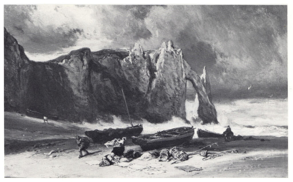 Anonimo , Isabey, Eugene - sec. XIX - Figure vicino alle barche da pesca sulla spiaggia di Etretat , fronte