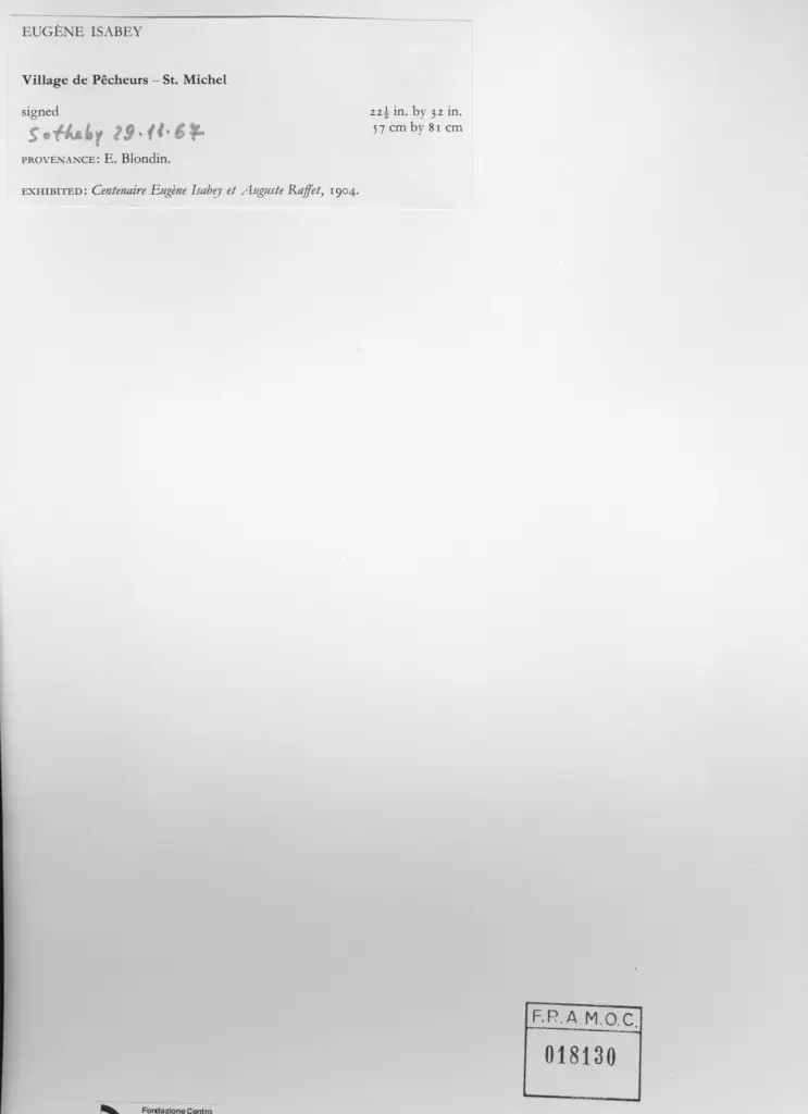 Anonimo , Isabey, Eugene - sec. XIX - Villaggio di pescatori - St. Michel , retro