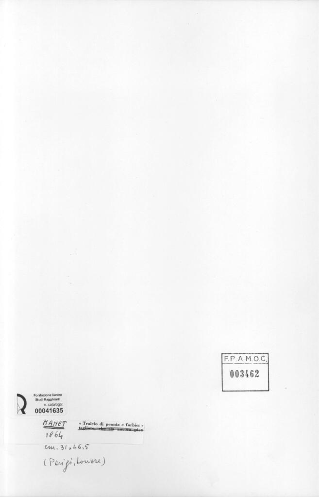 Anonimo , Manet, Edouard - sec. XIX - Tralcio di peonia con forbici , retro