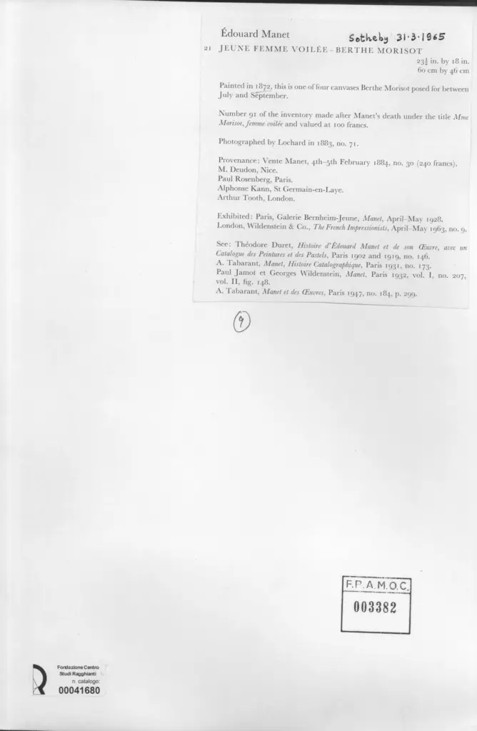 Lochard , Manet, Edouard - sec. XIX - Jeune femme voil&eacute;e , retro