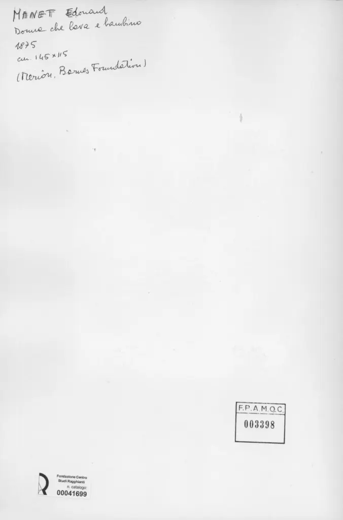 Anonimo , Manet, Edouard - sec. XIX - Donna che lava e bambino , retro