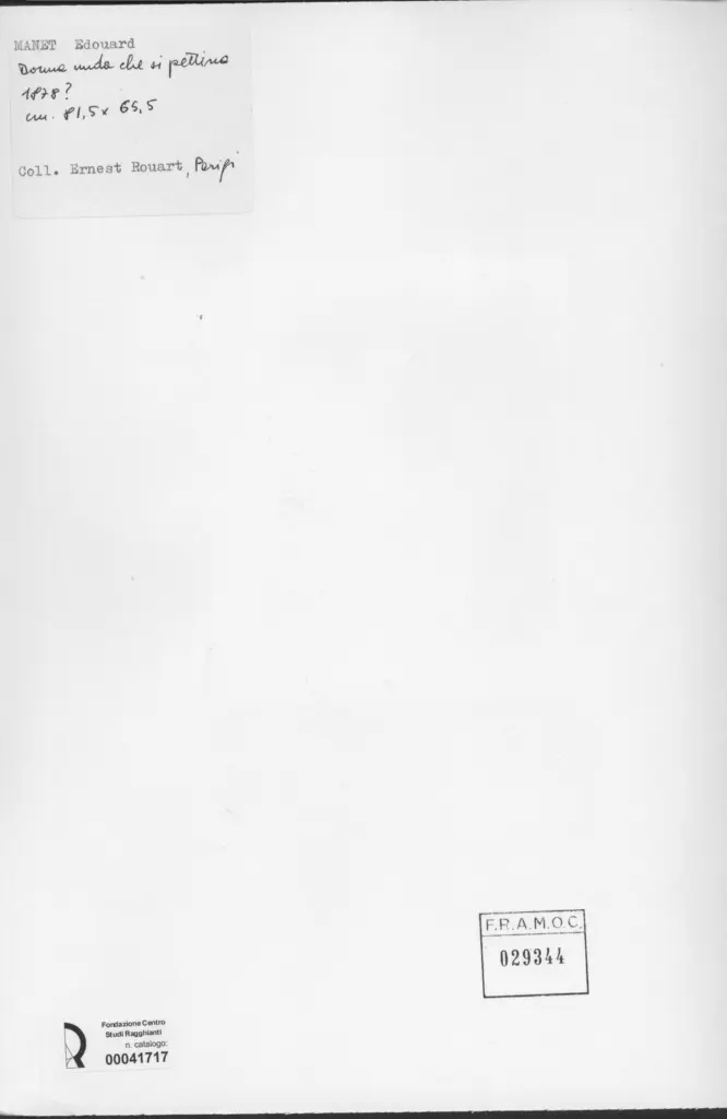 Anonimo , Manet, Edouard - sec. XIX - Donna nuda che si pettina , retro