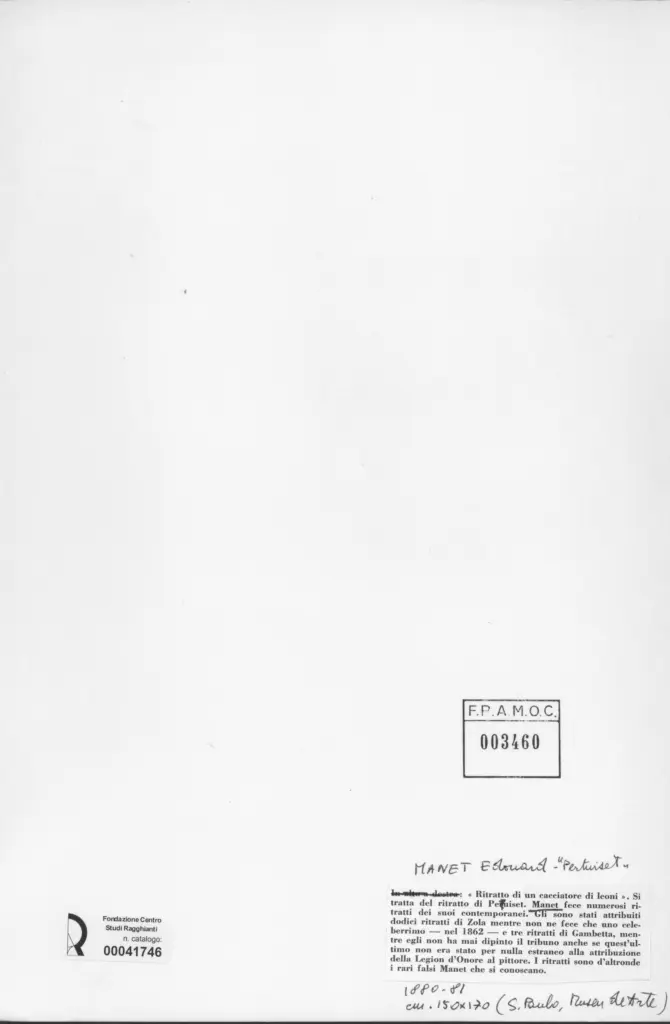 Anonimo , Manet, Edouard - sec. XIX - Ritratto di un cacciatore di leone , retro