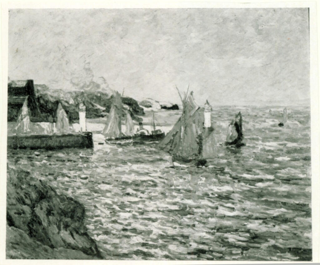 Anonimo , Maufra, Maxime - sec. XX - L'heure de la maraée, port de Palais, belle isle en mer , fronte