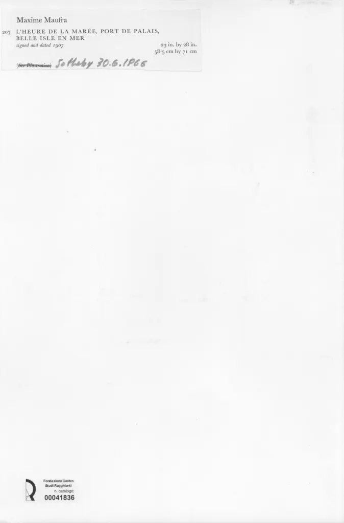 Anonimo , Maufra, Maxime - sec. XX - L'heure de la mara&eacute;e, port de Palais, belle isle en mer , retro