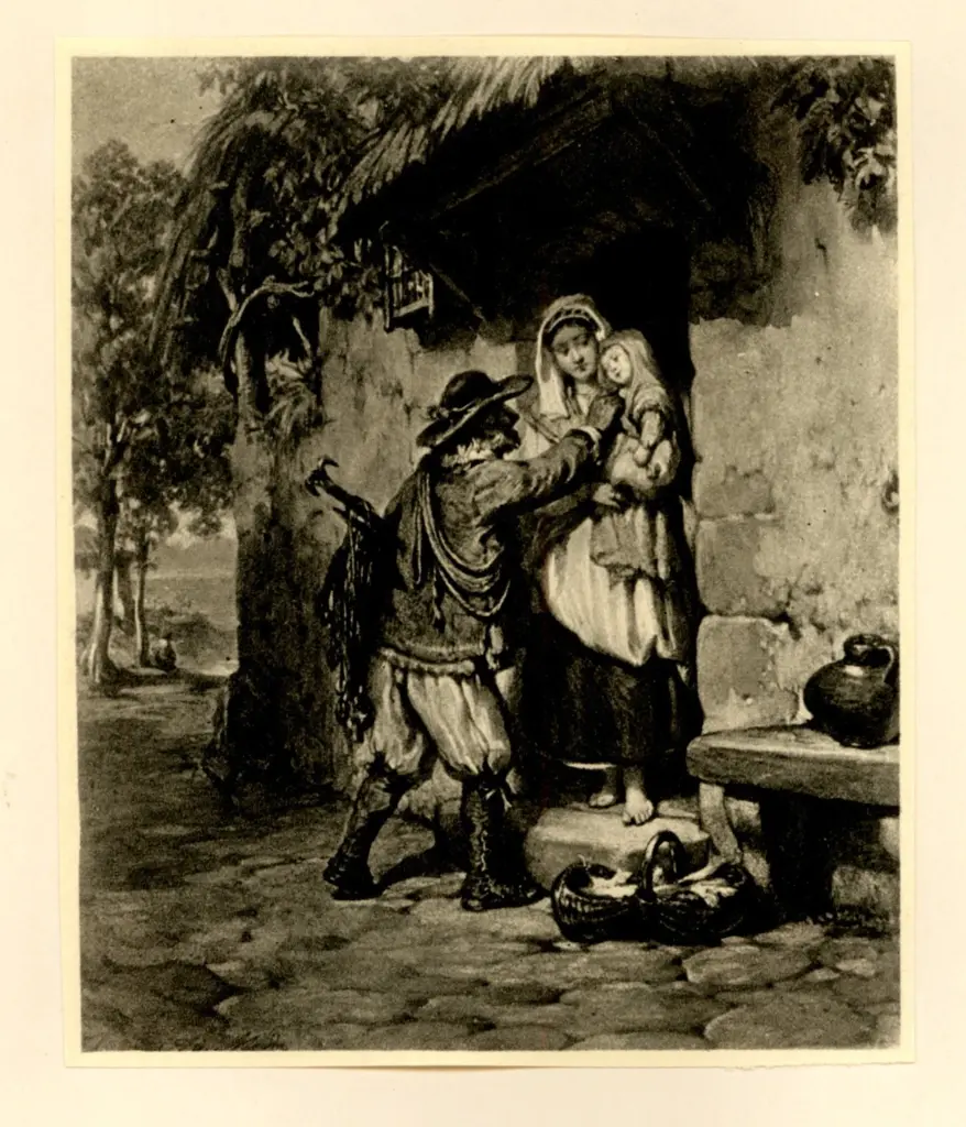 Midy, Adolphe , Madre con bambino sulla porta di casa