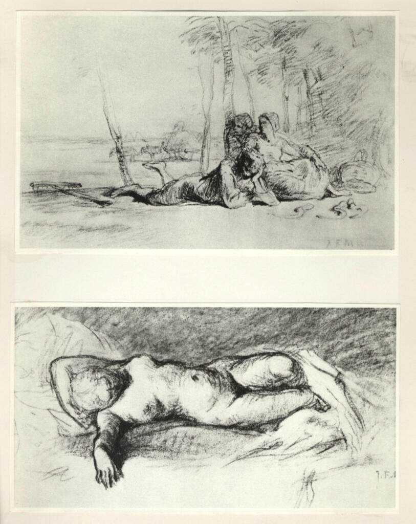 Anonimo , Millet, Jean Francois - sec. XIX - Repos des moissonneurs e Femme nue couchée , fronte