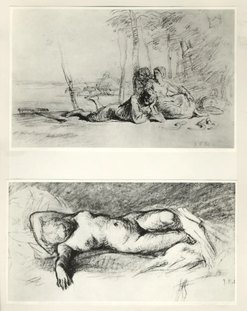 Anonimo , Millet, Jean Francois - sec. XIX - Repos des moissonneurs e Femme nue couch&eacute;e , fronte