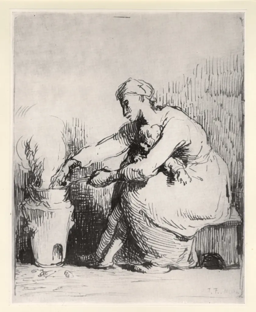 Anonimo , Millet, Jean Francois - sec. XIX - Donna che cucina , fronte