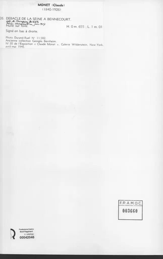 Durand-Ruel , Monet, Claude - sec. XIX - Debacle de la Seine a Bennecourt , retro