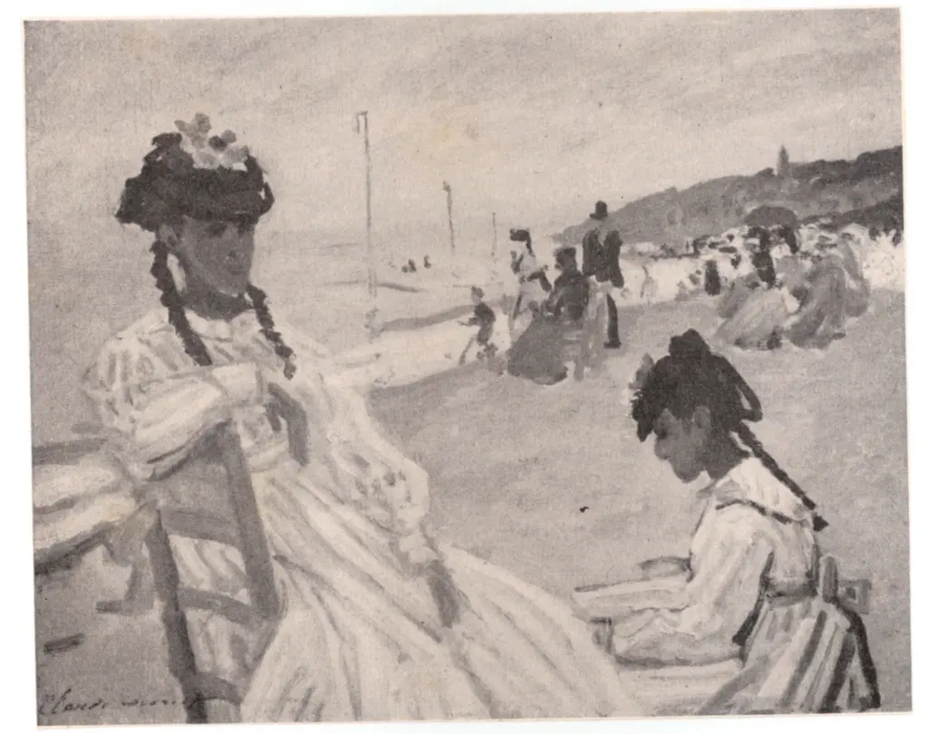 Anonimo , Monet, Claude - sec. XIX - Sur la plage &agrave; Ste. Adresse , fronte