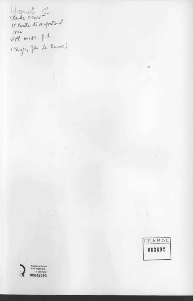 Anonimo , Monet, Claude - sec. XIX - Il ponte di Argentuil , retro