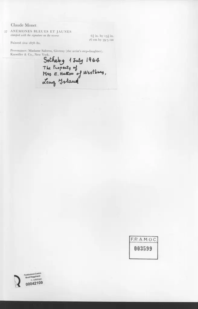 Anonimo , Monet, Claude - sec. XIX - Anemones blues et jaunes , retro