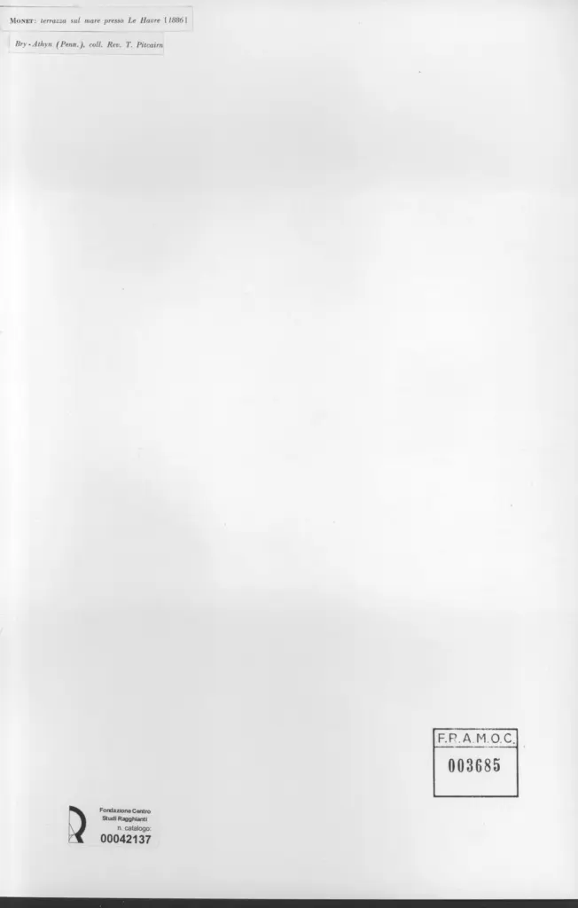 Anonimo , Monet, Claude - sec. XIX - Terrazza sul mare presso Le Havre , retro