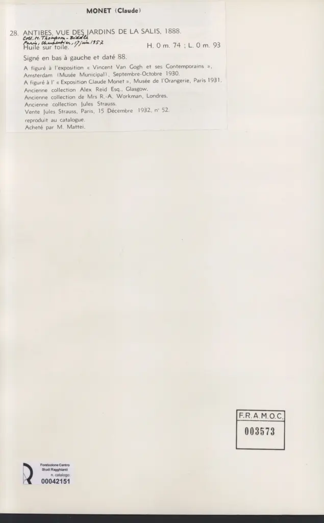 Anonimo , Monet, Claude - sec. XIX - Antibes, vue des jardin de la salis , retro