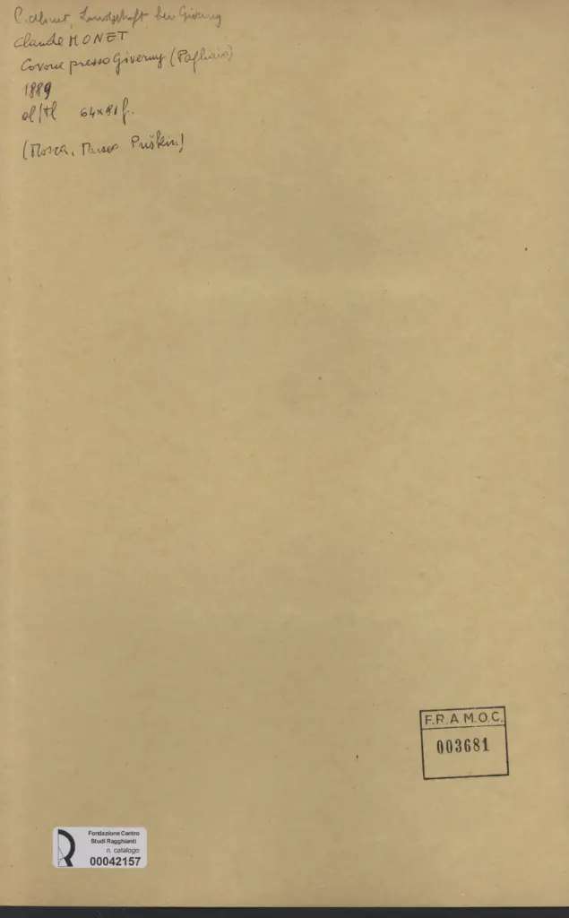 Anonimo , Monet, Claude - sec. XIX - Covone presso Giverny , retro