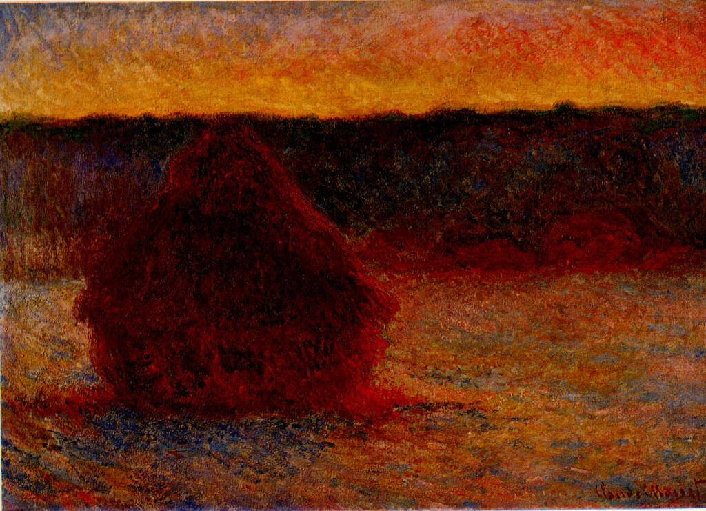 Anonimo , Monet, Claude - sec. XIX - Meule au coucher du soleil, temps de givre , fronte