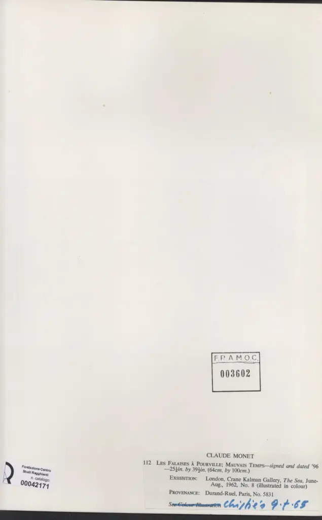Anonimo , Monet, Claude - sec. XIX - Le falaise &agrave; Pourville , retro