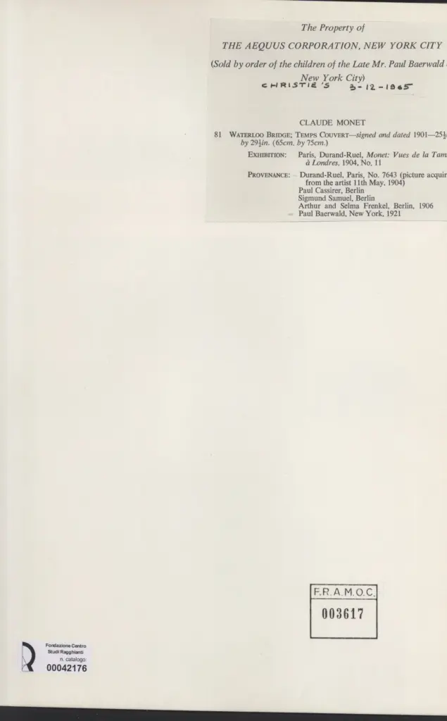 Anonimo , Monet, Claude - sec. XX - Waterloo bridge , retro